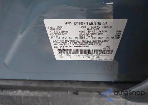 2022 Ford Maverick Xl из США, поврежденный, VIN 3FTTW8E3XNRA00530